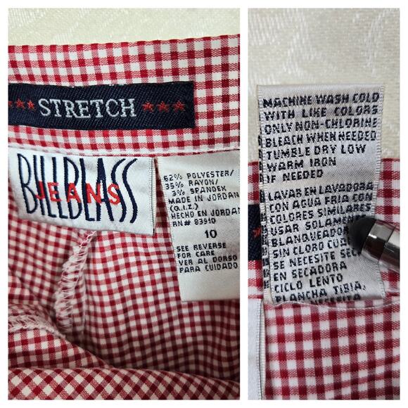 VTG Bill Blass Jeans Cropped Ankle Pants Red White Gingham Retro Cottagecore - Picture 10 of 16